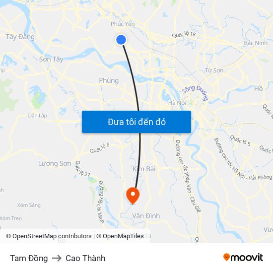 Tam Đồng to Cao Thành map