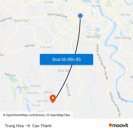 Trung Hòa to Cao Thành map
