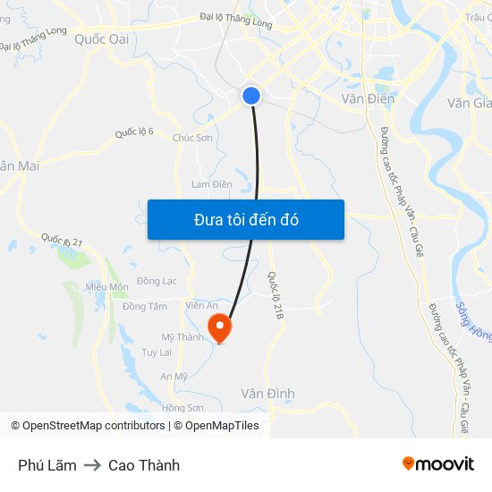 Phú Lãm to Cao Thành map