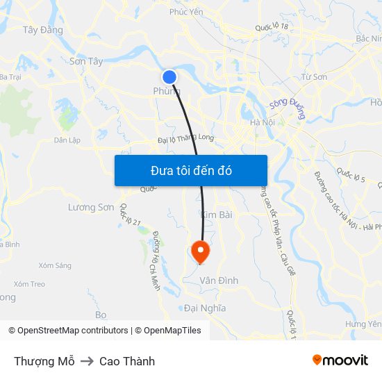 Thượng Mỗ to Cao Thành map