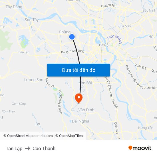 Tân Lập to Cao Thành map