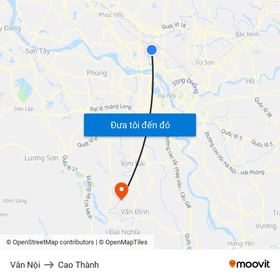 Vân Nội to Cao Thành map