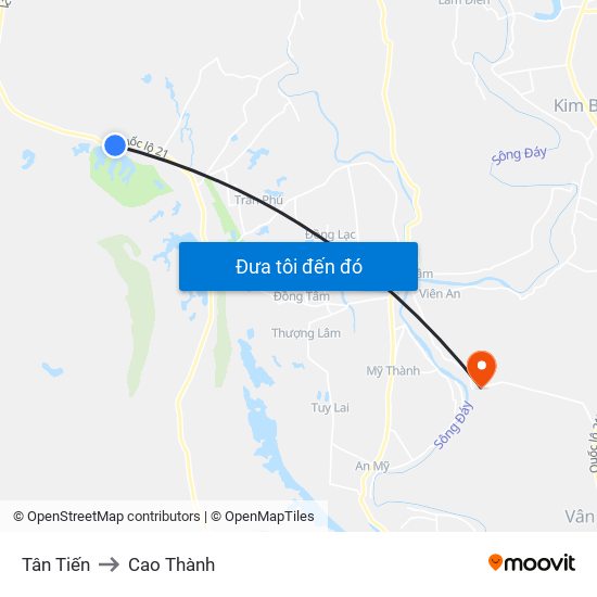 Tân Tiến to Cao Thành map