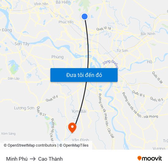 Minh Phú to Cao Thành map