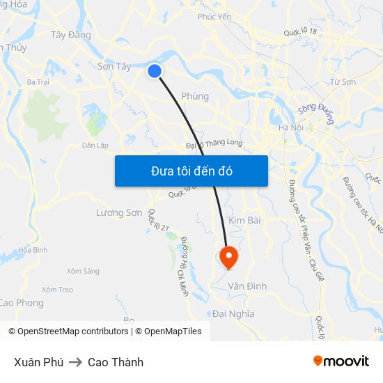 Xuân Phú to Cao Thành map