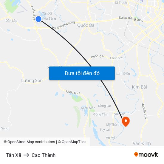 Tân Xã to Cao Thành map
