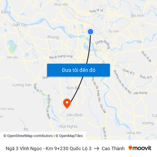 Ngã 3 Vĩnh Ngọc - Km 9+230 Quốc Lộ 3 to Cao Thành map