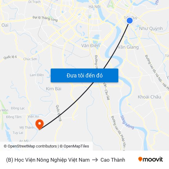 (B) Học Viện Nông Nghiệp Việt Nam to Cao Thành map