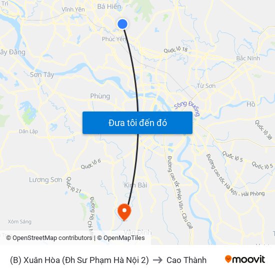 (B) Xuân Hòa (Đh Sư Phạm Hà Nội 2) to Cao Thành map