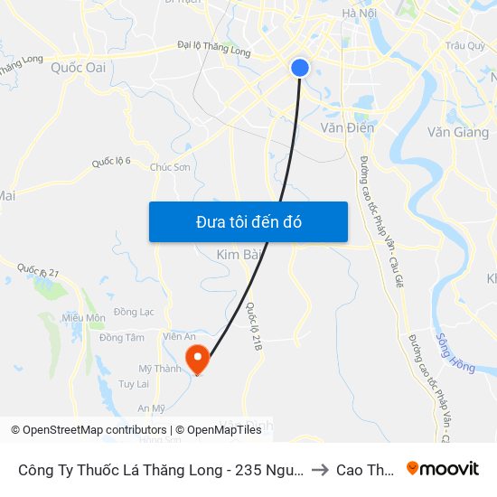 Công Ty Thuốc Lá Thăng Long - 235 Nguyễn Trãi to Cao Thành map