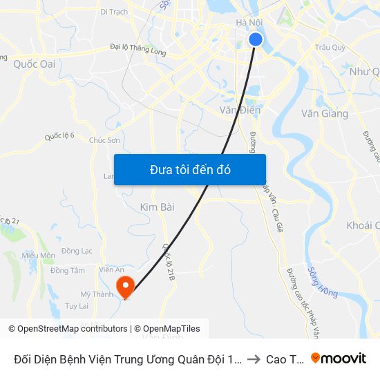 Đối Diện Bệnh Viện Trung Ương Quân Đội 108 - Trần Hưng Đạo to Cao Thành map