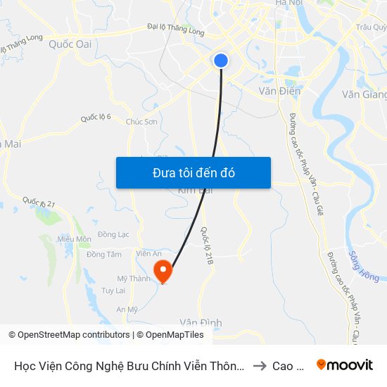 Học Viện Công Nghệ Bưu Chính Viễn Thông - Trần Phú (Hà Đông) to Cao Thành map