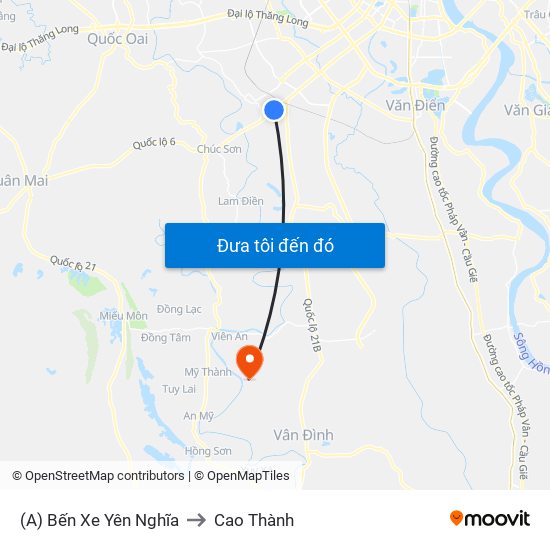 (A) Bến Xe Yên Nghĩa to Cao Thành map