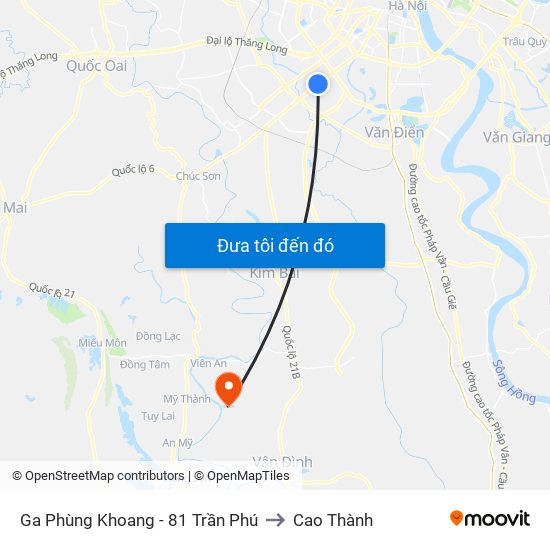 Ga Phùng Khoang - 81 Trần Phú to Cao Thành map