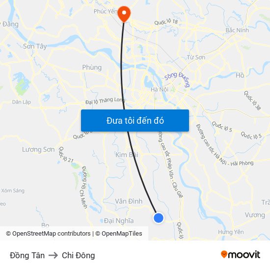 Đồng Tân to Chi Đông map