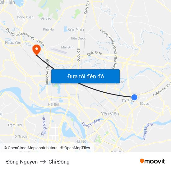 Đồng Nguyên to Chi Đông map