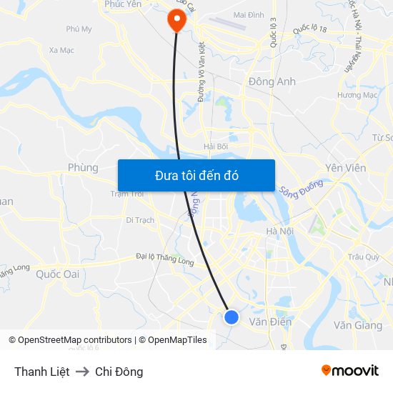 Thanh Liệt to Chi Đông map