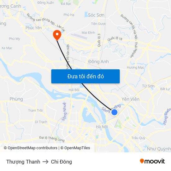 Thượng Thanh to Chi Đông map