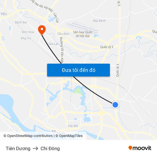 Tiên Dương to Chi Đông map