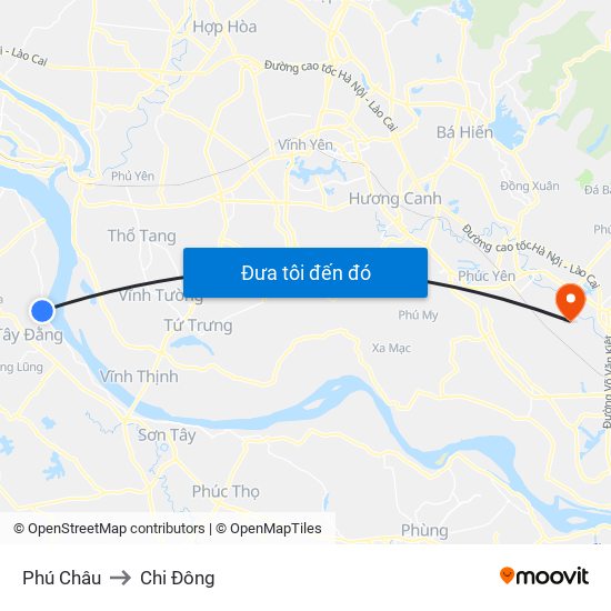 Phú Châu to Chi Đông map