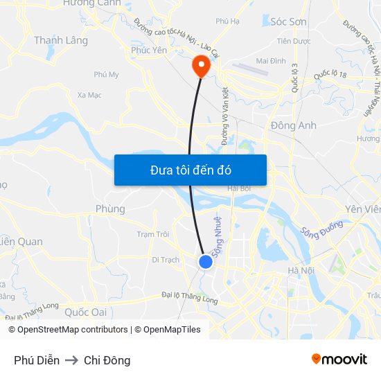 Phú Diễn to Chi Đông map