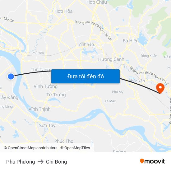 Phú Phương to Chi Đông map