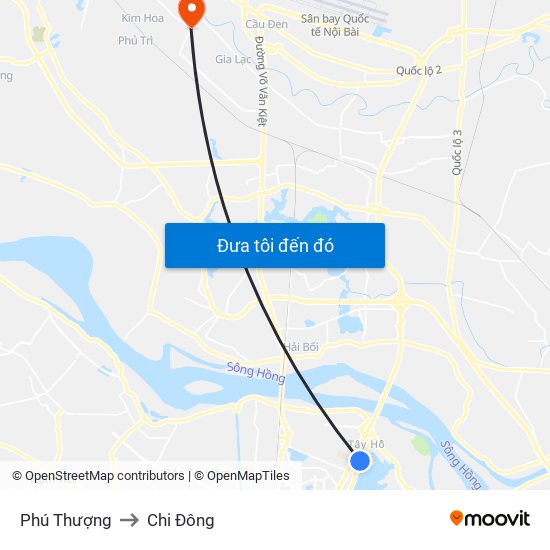 Phú Thượng to Chi Đông map