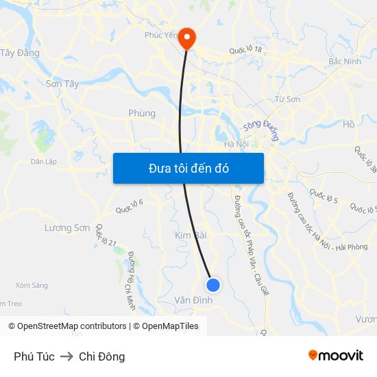 Phú Túc to Chi Đông map