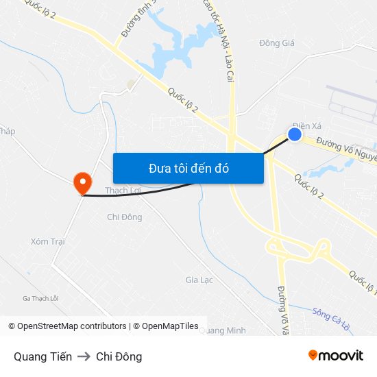 Quang Tiến to Chi Đông map