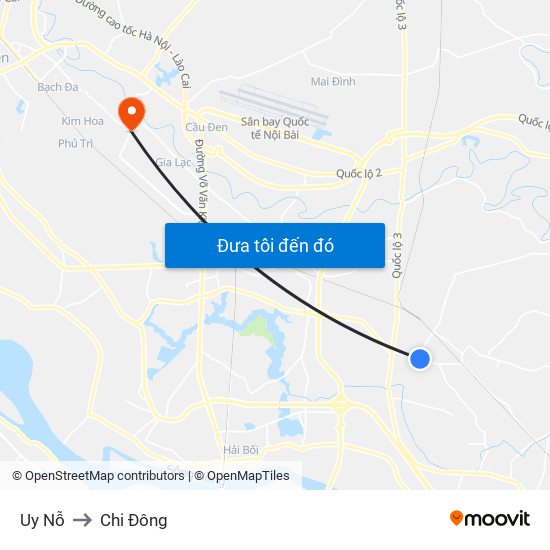 Uy Nỗ to Chi Đông map