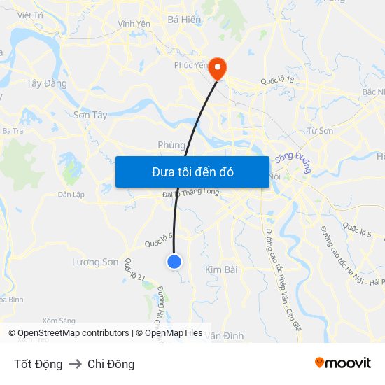 Tốt Động to Chi Đông map