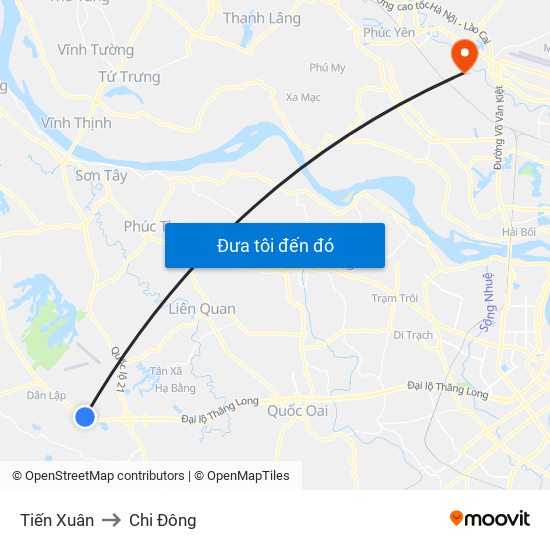 Tiến Xuân to Chi Đông map
