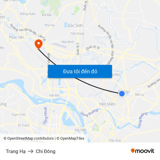 Trang Hạ to Chi Đông map