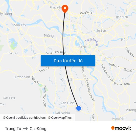 Trung Tú to Chi Đông map
