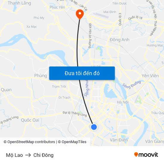 Mộ Lao to Chi Đông map
