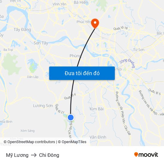 Mỹ Lương to Chi Đông map