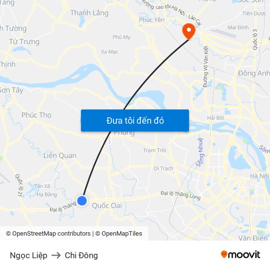 Ngọc Liệp to Chi Đông map