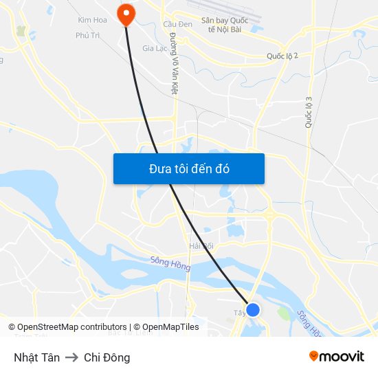 Nhật Tân to Chi Đông map