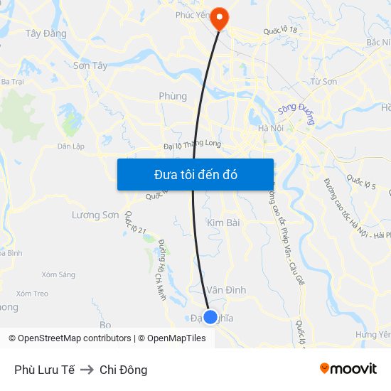 Phù Lưu Tế to Chi Đông map