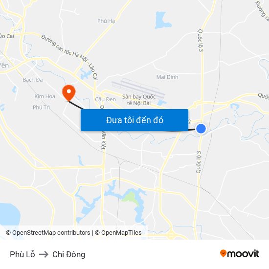Phù Lỗ to Chi Đông map