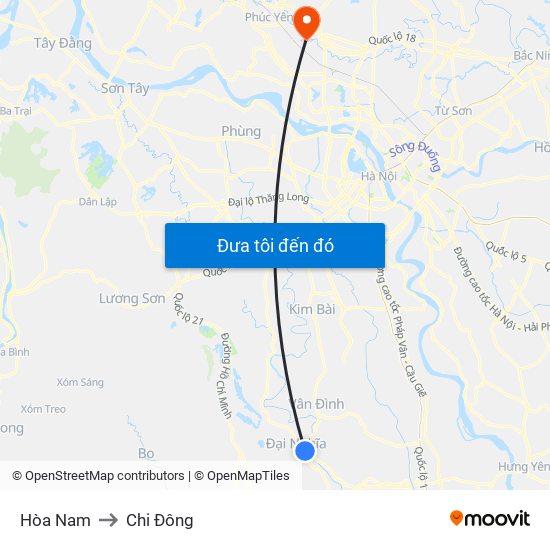 Hòa Nam to Chi Đông map