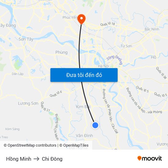 Hồng Minh to Chi Đông map