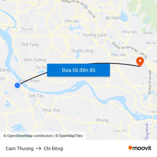 Cam Thượng to Chi Đông map