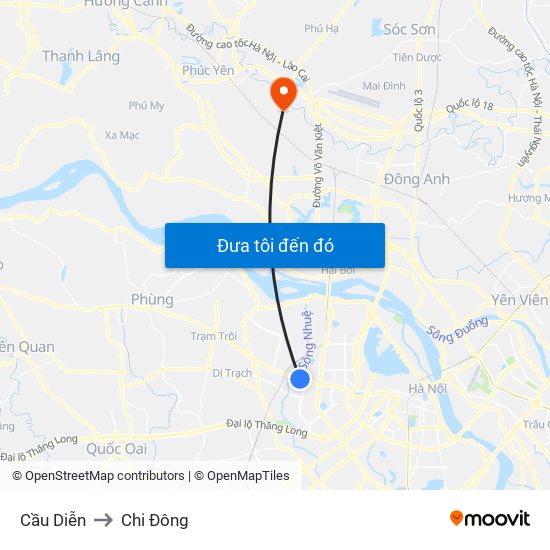 Cầu Diễn to Chi Đông map