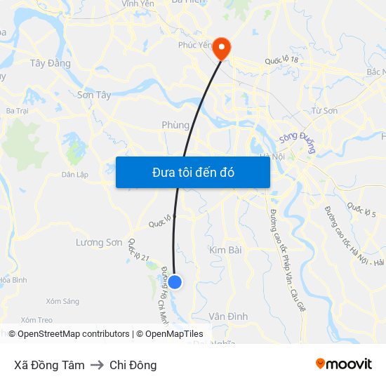 Xã Đồng Tâm to Chi Đông map