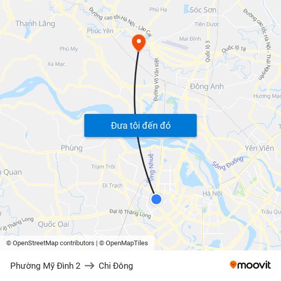 Phường Mỹ Đình 2 to Chi Đông map