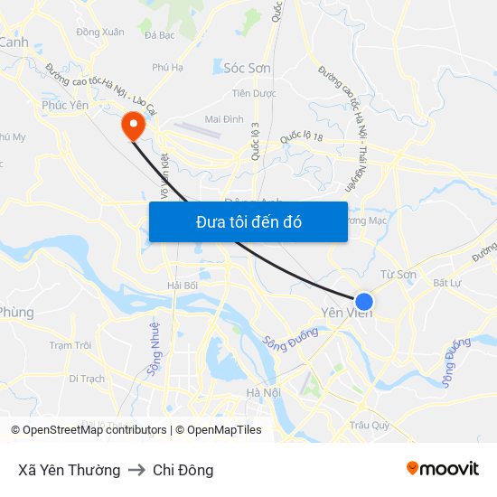 Xã Yên Thường to Chi Đông map