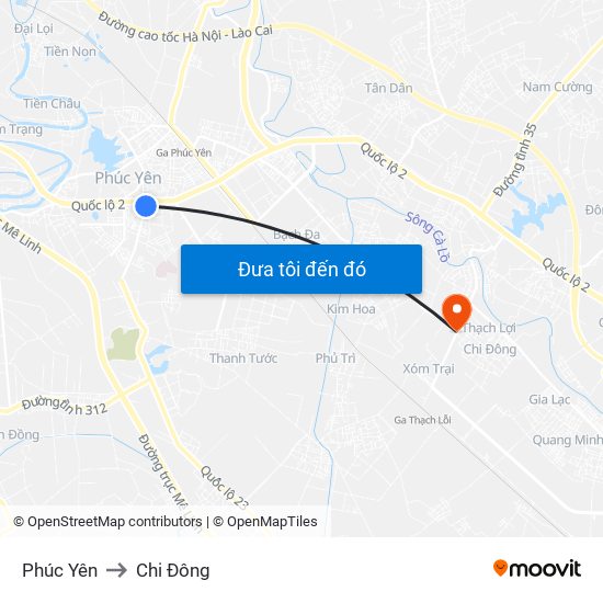 Phúc Yên to Chi Đông map