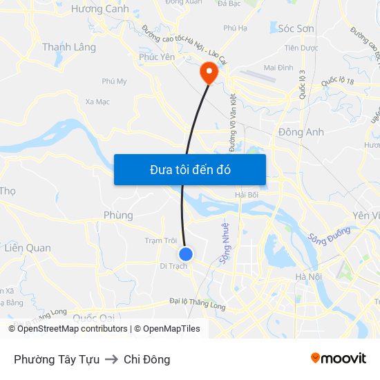 Phường Tây Tựu to Chi Đông map