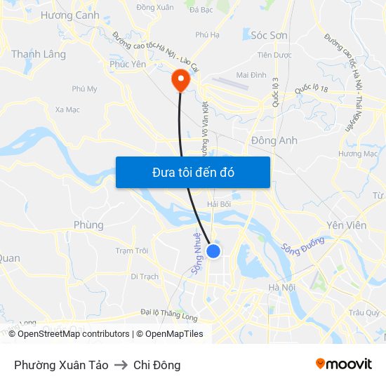 Phường Xuân Tảo to Chi Đông map